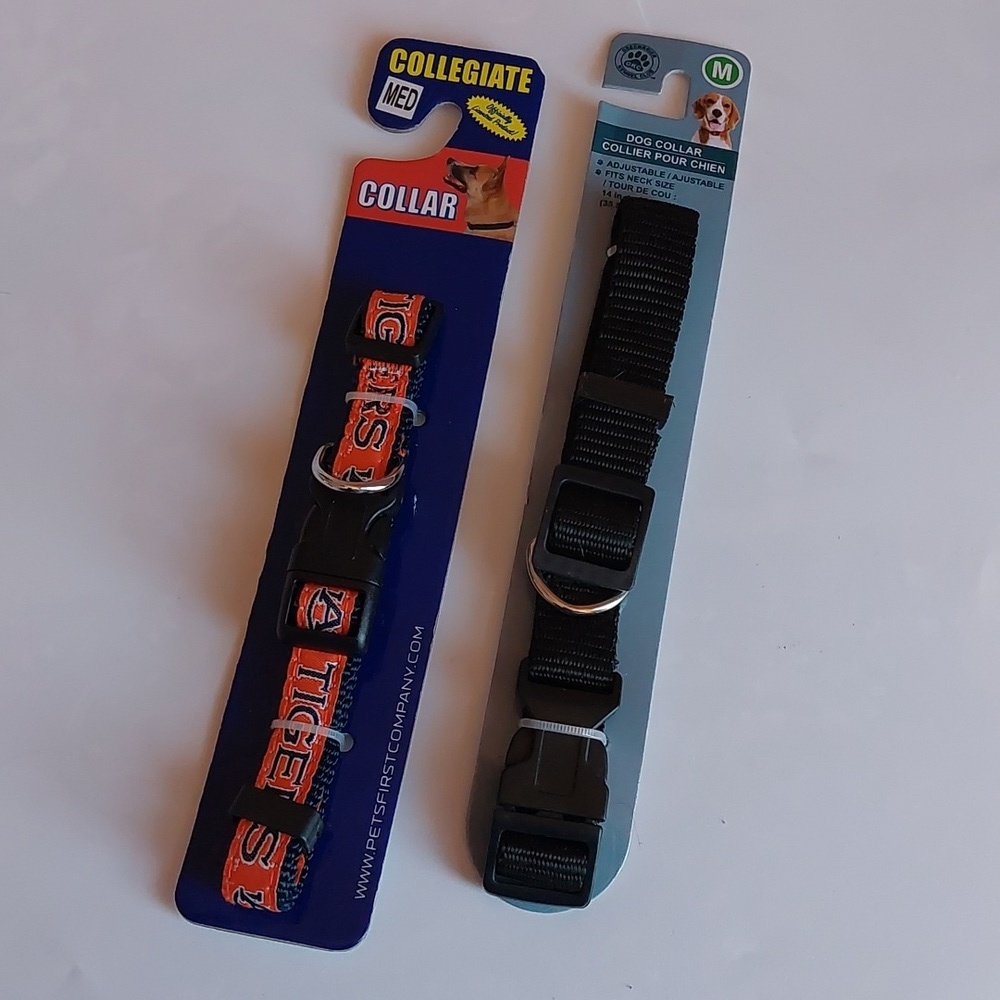 Bundle of 2 Dog Collar Size Medium Collegiate Texas Tiger and Plain Black NWT